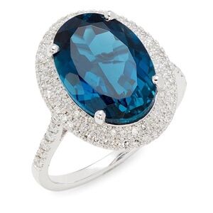 Exquisite 14K Diamond and London Blue Topaz Ring x EFFY